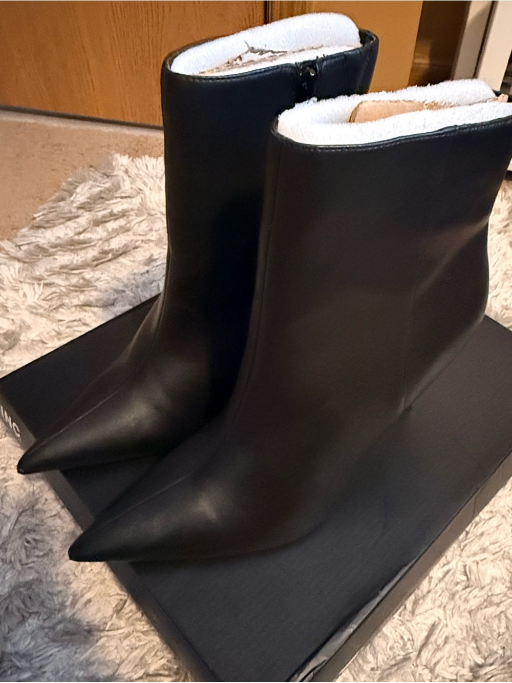 INC International Concepts Black Pointed Toe Leather Ankle Booties